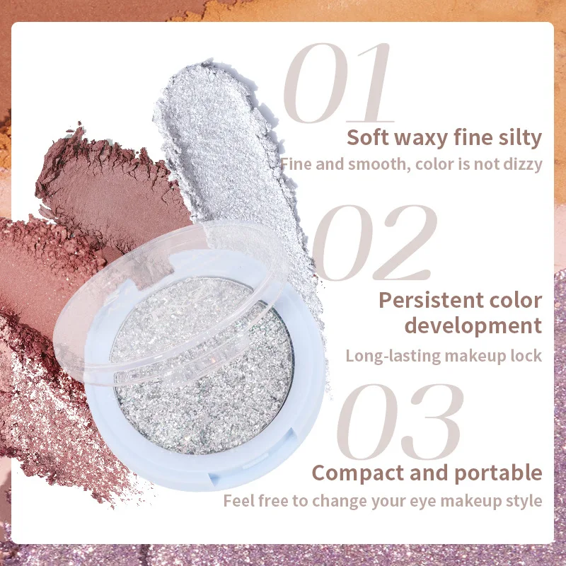 Paleta de sombras de ojos monocromáticas, lentejuelas, polvo brillante de alto brillo, aceite luminoso Facial brillante