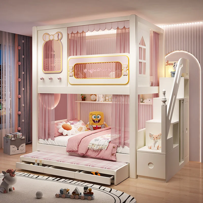 Bunk bunk High and low tree house bed mother bed double height guardrail equal width Girl Princess Castle