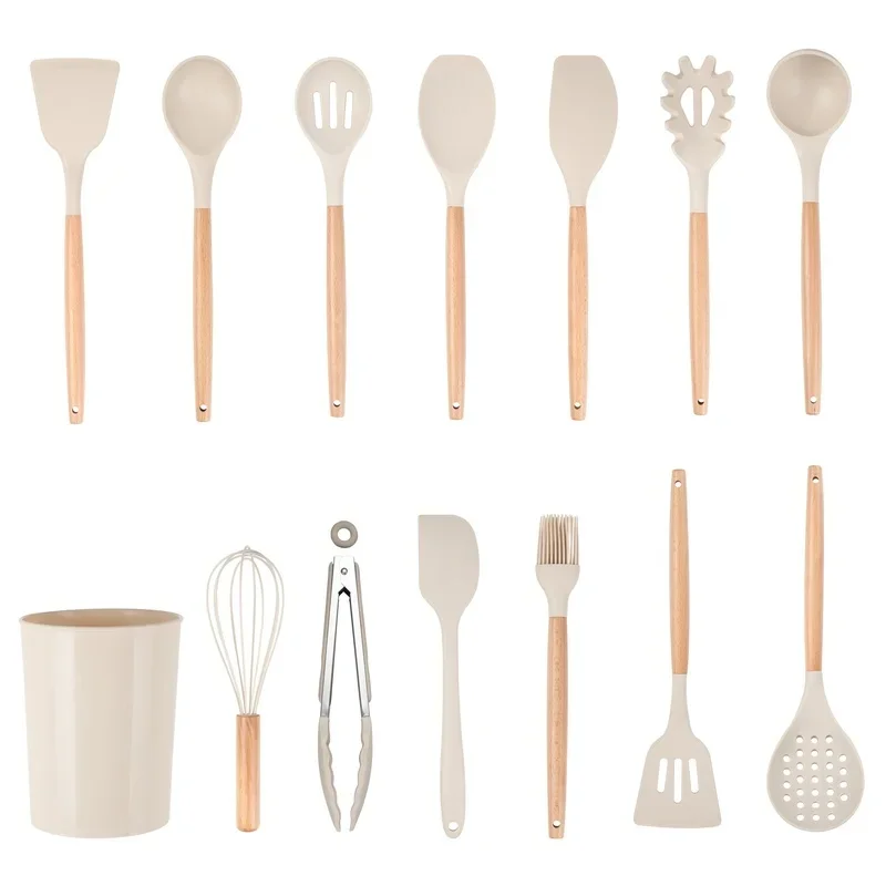 

14 шт., набор кухонных принадлежностей с Caddy, термостойкие силиконовые инструменты, антипригарная посуда, безопасная для еды, без BPA, можно мыть в посудомоечной машине