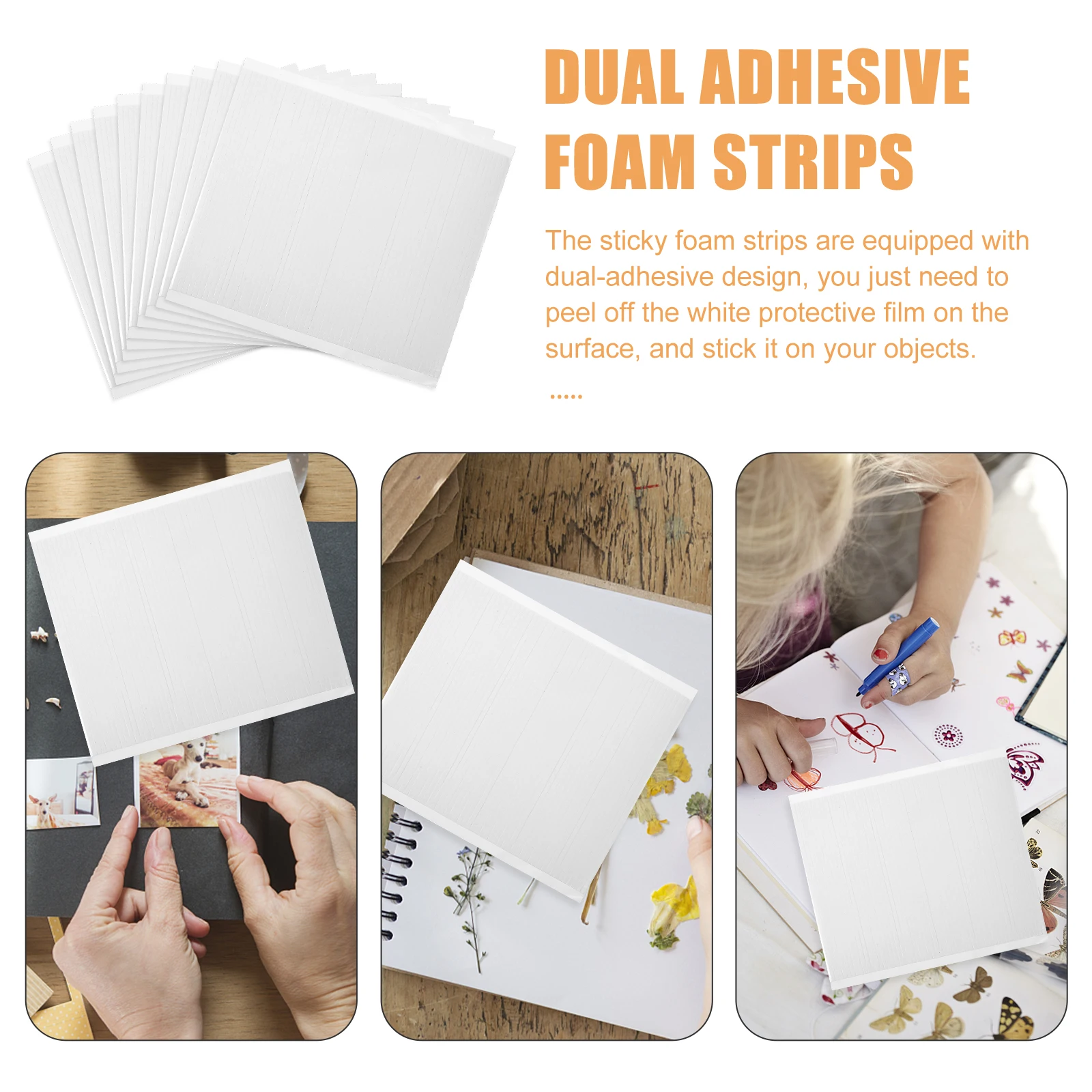 

10 Sheets Double Sided Strips Sticky Mounts for DIY Scrapbooking Cards Crafts Decor Home Office School Dual Adhesive Foam Tape