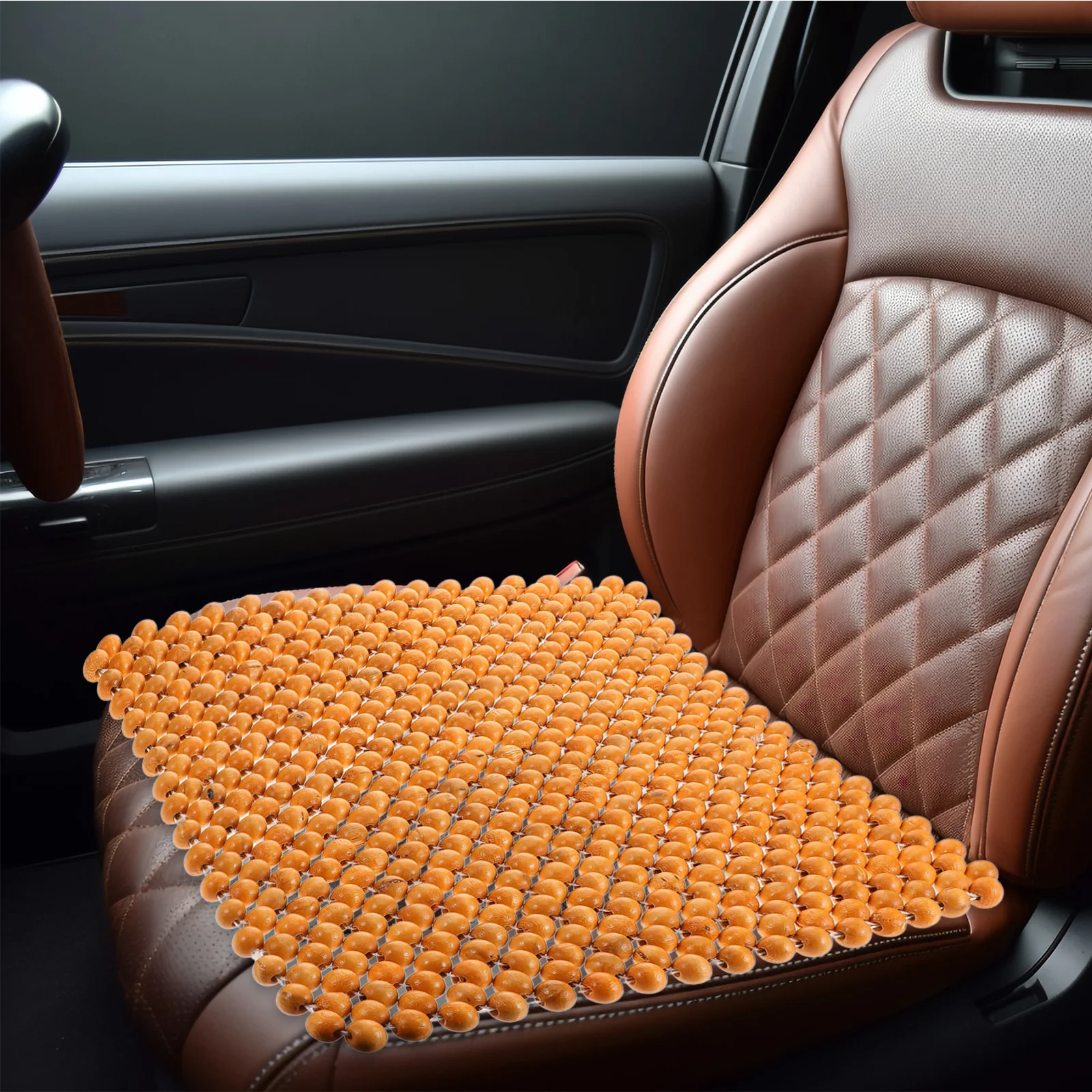 

Wood Beaded Car Seat Cushion 44*44 Cm Cooling Breathable Driver Pad For Auto Truck Office Chair Vehicle Interior