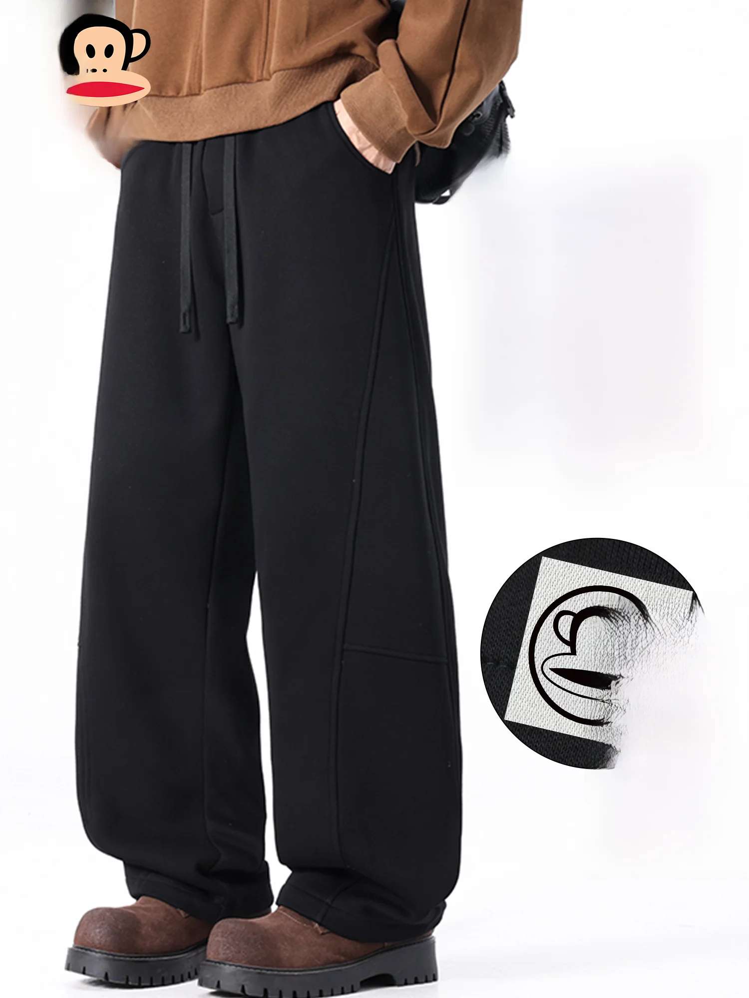 

Мужские зимние утепленные брюки Paul Frank с флисовой подкладкой, прямого кроя, повседневные, свободного силуэта, из трикотажной ткани, со средней посадкой, с деталями на карманах