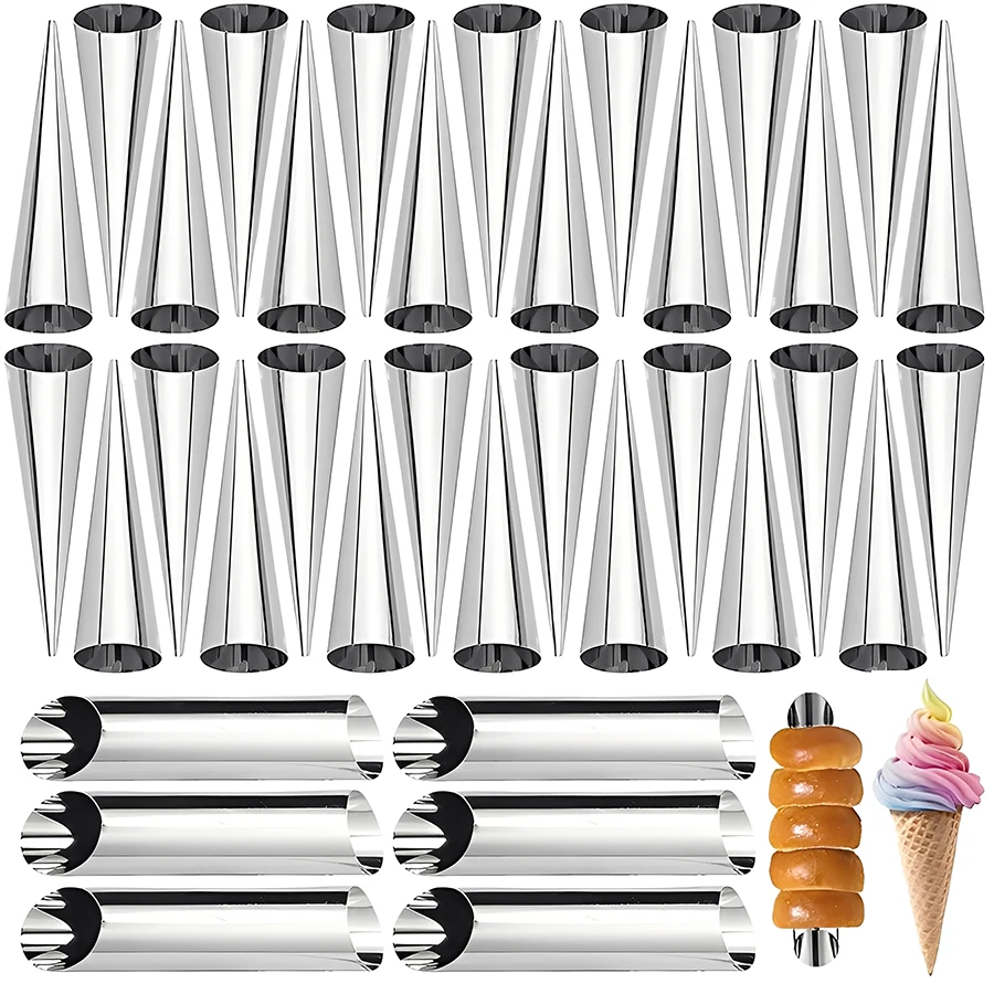 6pcs Stainless Steel Non-stick Cream Hole Molds Conical Tube Cone Roll Bread Cookies Baking Molds Household DIY Kitchen Tools
