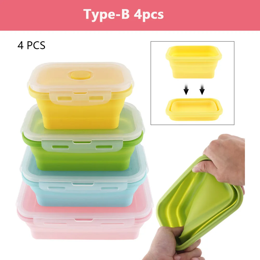 Silicone Lunch Box Collapsible Portable Bowl Bento Boxes Container Microwavable Portable Picnic Camping Rectangle Outdoor Box