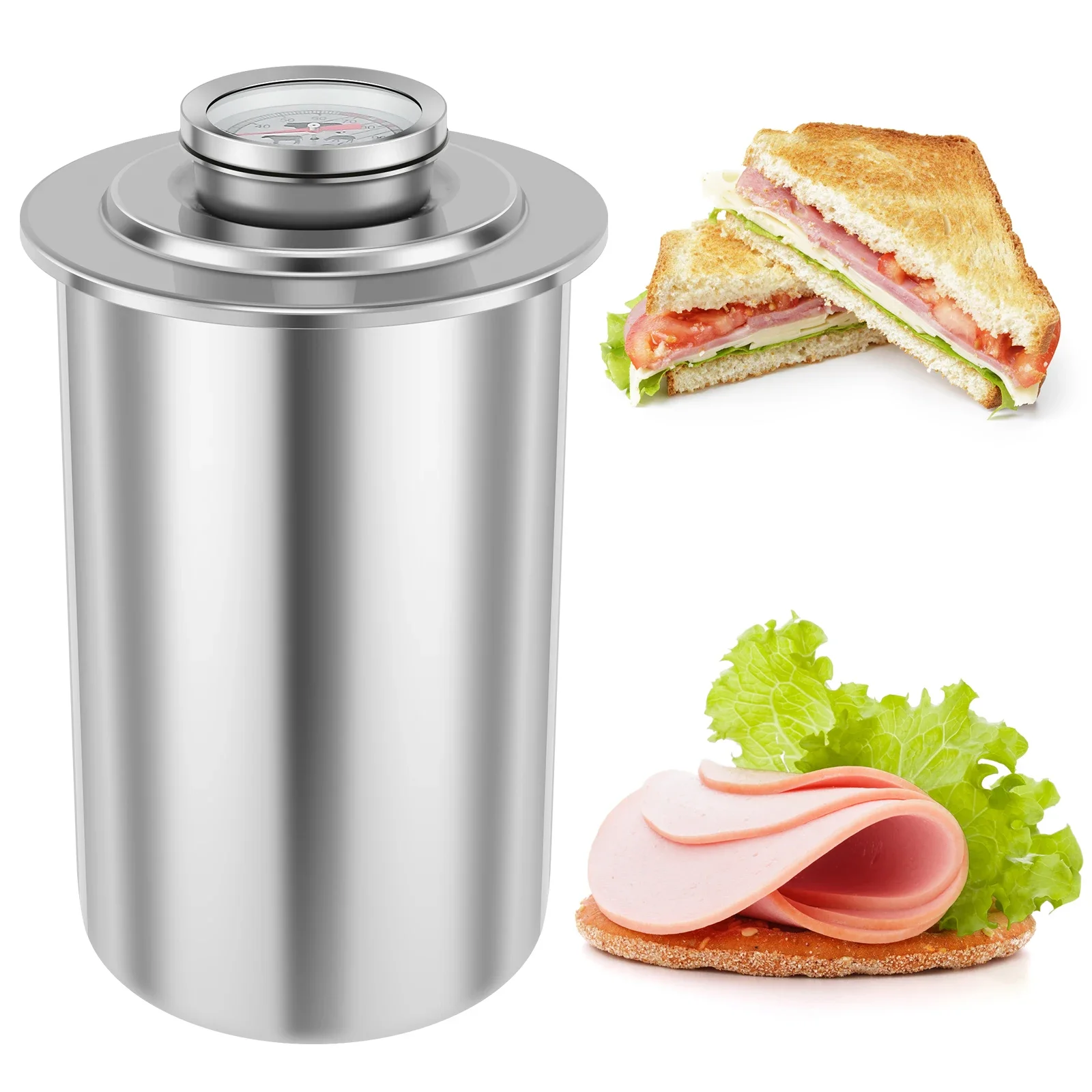 

Stainless Steel Meat Press Cooker Large Capacity Ham Maker Round Shape Deli Meat Press Mold With Thermometer For Home Kitchen