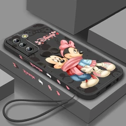 Mickey Minnie Pink Phone Case For Samsung Galaxy S23 S22 S21 S20 S10 Ultra Plus Pro FE Liquid Left Rope Candy Cover Coque Capa