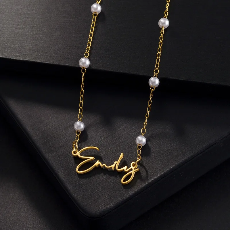 

Personalized Name Letter Necklace Custom Pendant for Women Stainless Steel Customized Jewelry Pearl Chain Choker Dropshipping
