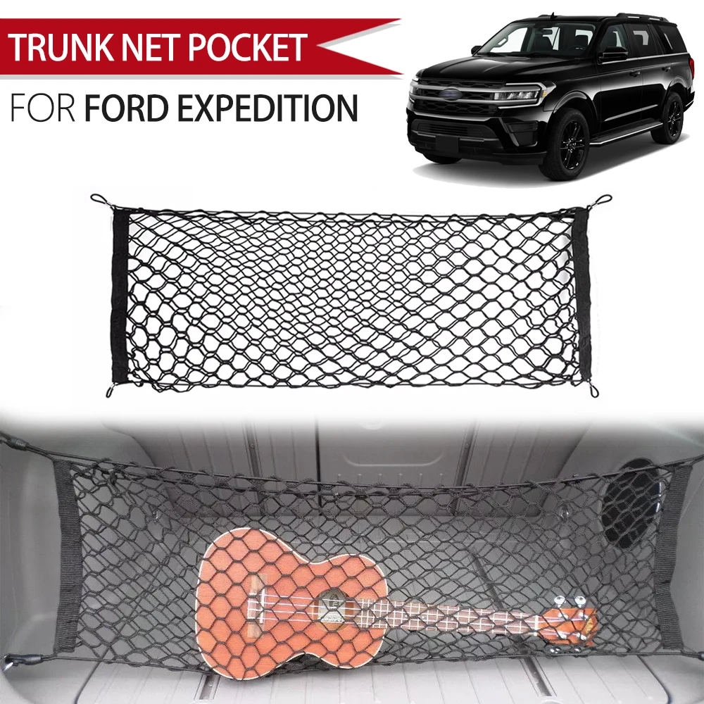 Ford Expedition Trunk Cargo Net, Car Storage Accessories, Elastic Trunk Storage Net With Hooks, SUV Trunk Storage Bag