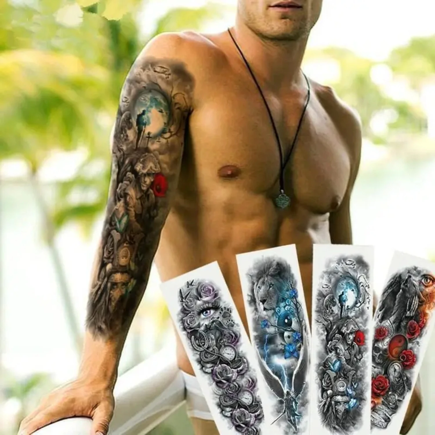 

Vibrant and Cool Full Arm Coverage Temporary Tattoo Sticker - Unique and Eye-catching Body Art that Lasts for 2-5 Days