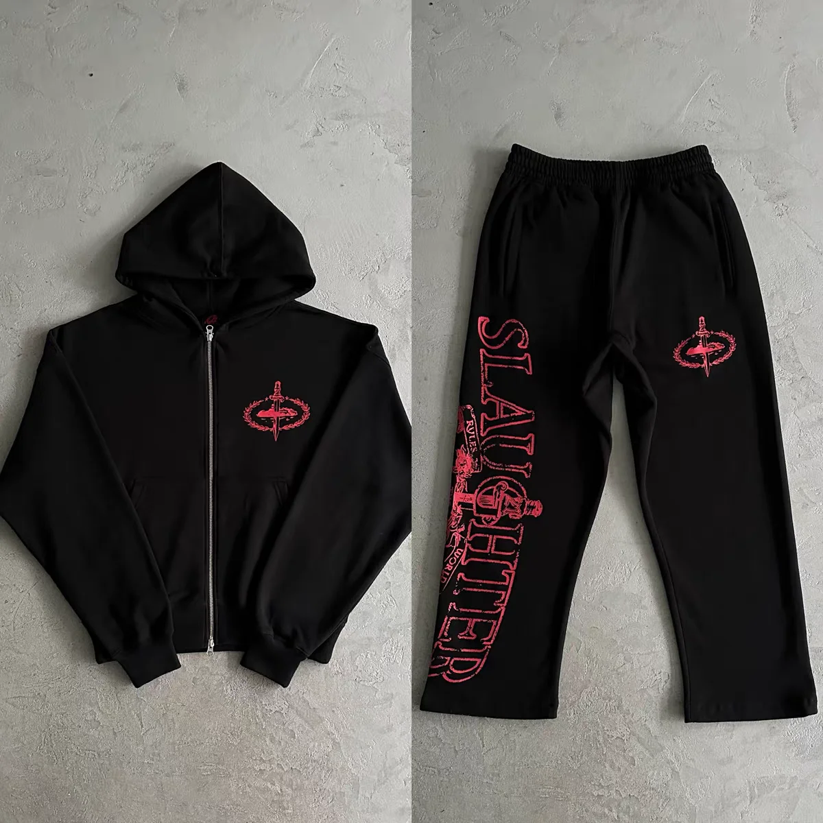 

Y2K Trendy Sweatshirt Retro Streetwear Hip Hop Same Harajuku Zipper Hoodie Gothic Letter Printed Loose Sweatshirt Casual Pants