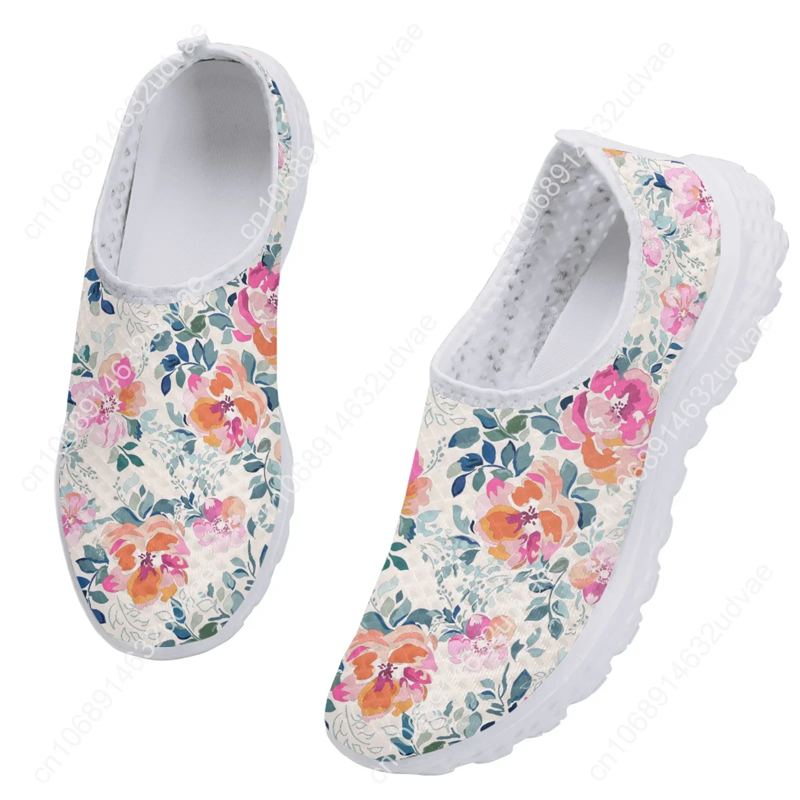 Beautiful Hibiscus Pattern Shoes Gold Flower Print Sneakers Slip On Light Mesh Shoes Summer Breathable Flats Shoes