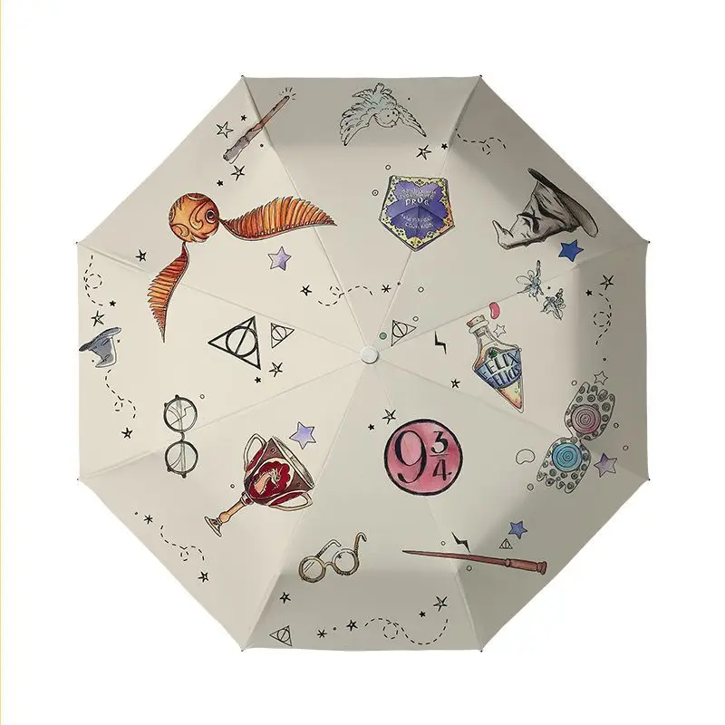 Paraguas Plegable Portátil Automático de Harry Potter, con Protección Solar UPF50+, Paraguas de Moda, Regalo de Cumpleaños
