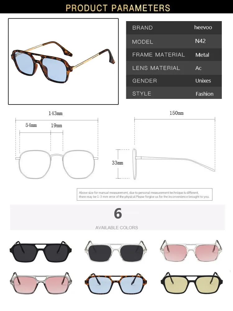 Retro Double Bridges Sunglasses Women Fashion Pink Gradient Eyewear Trending Hollow Leopard Blue Square Sun Glasses Men Shades - view 5