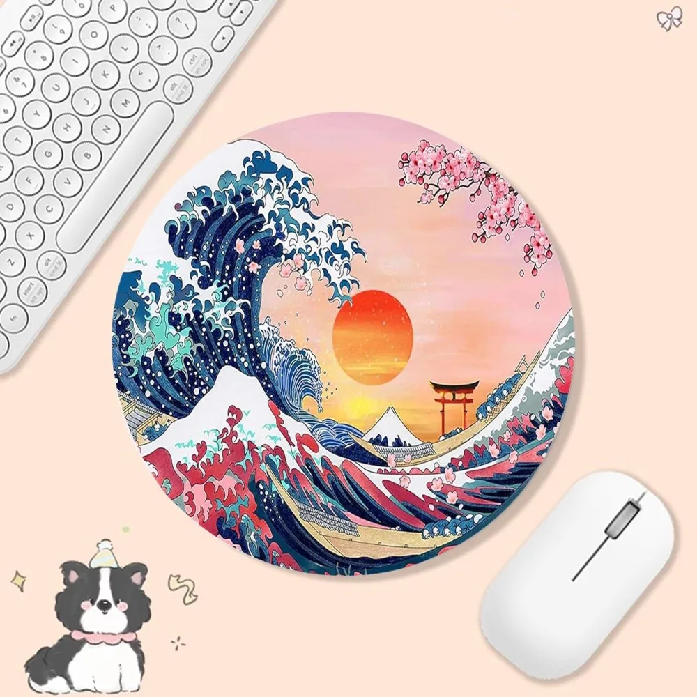 Japan Art Great Waves Mousepad INS Tide Round Office Student Gaming Thickened Writing Pad Non-slip Cushion Mouse Pad for PC