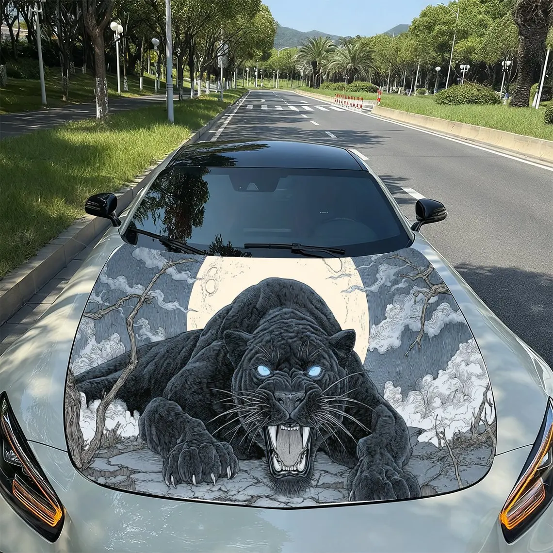 

Panther Dominant Realistic PVC Car Hood Wraps, Self-Adhesive Waterproof Car Bonnet Decal Sticker, Car Decoration Protection Stic