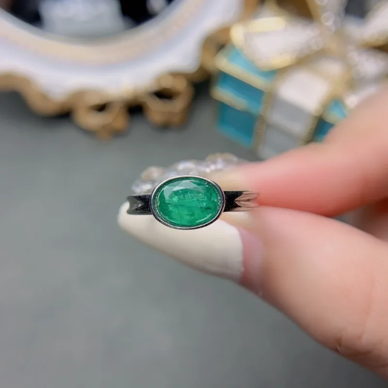 YULEM 100% Natural Emerald 5X7MM Ring Party 925 Silver Emerald Ring Fashion Jewelry for Female Girlfriends