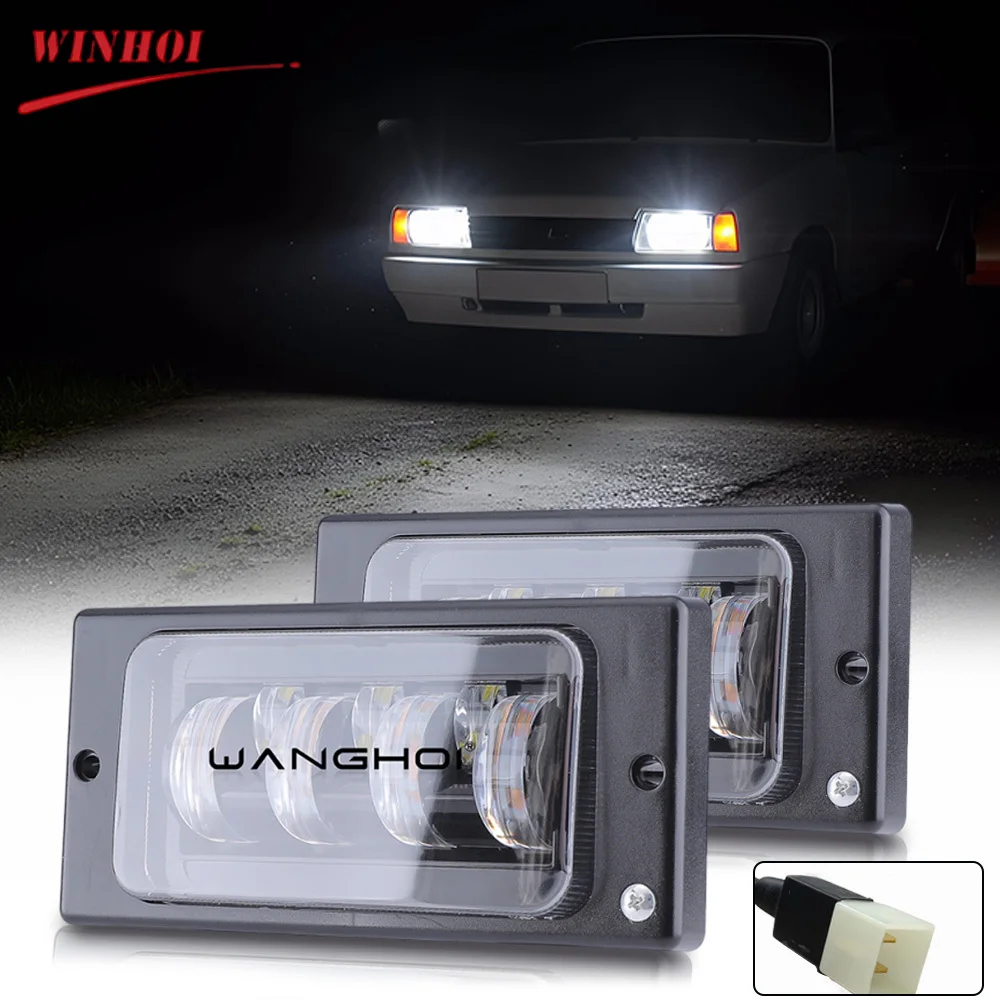 

2PCS 6x4 Inch LED Headlights Flush Mount Rectangular Headlamps with 2 Pin Connector Led Work Light 12-24V for Lada Truck Offroad