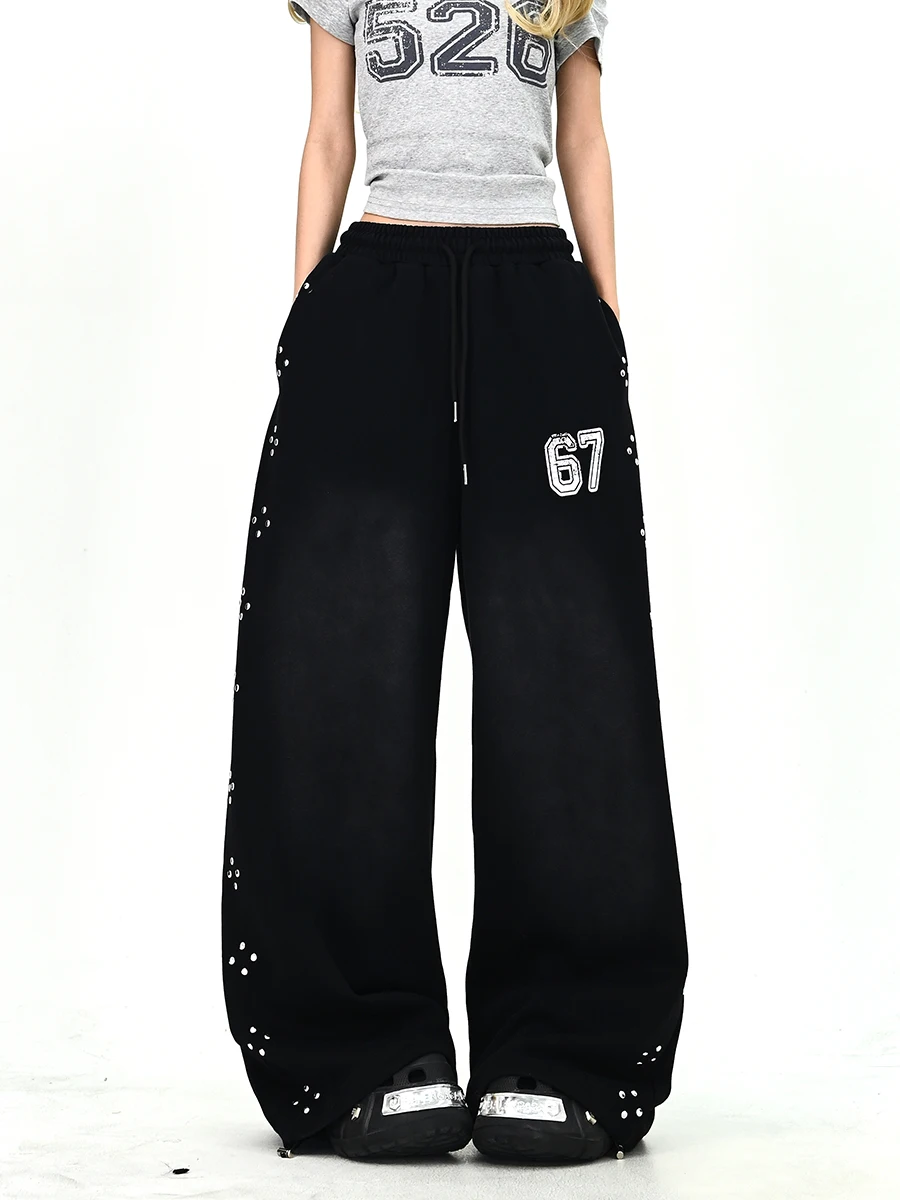 

Casual Loose Women's Wide Leg Pants Digital Embroidery Waed Street Sle Elastic Waist Straight Tube Trousers Spring 2026