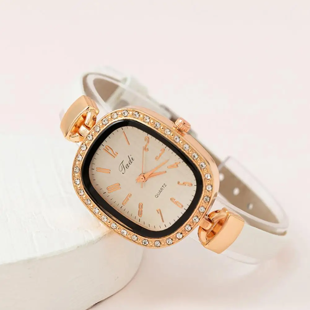 No Delay Watch Ladies Watch Elegant Square Dial Women's Watch with Rhinestone Decor Adjustable Faux Leather Strap for Commute