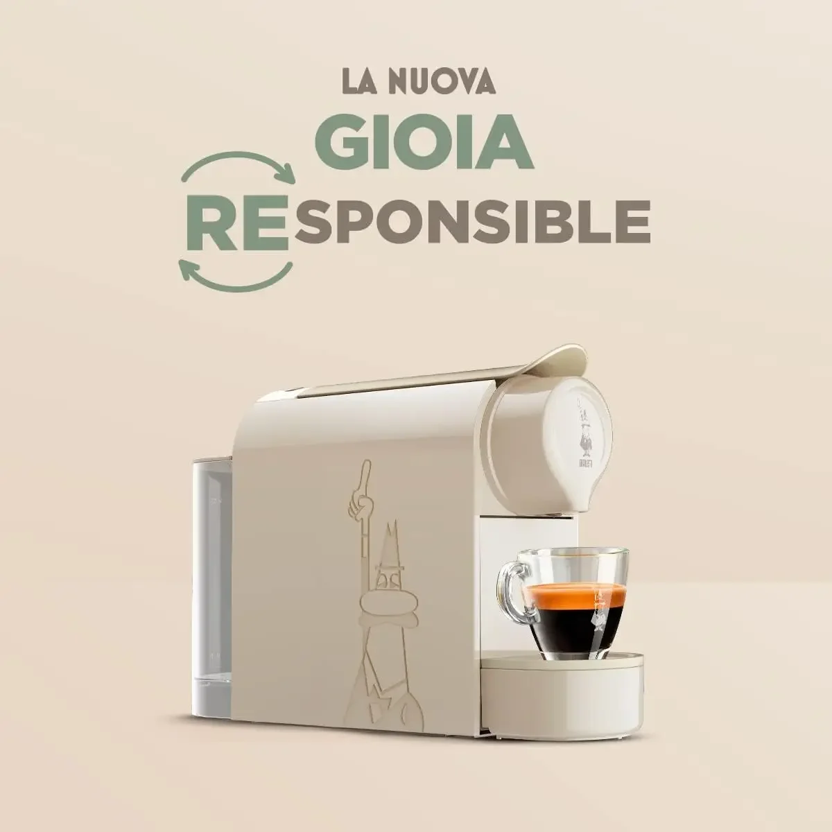 Gioia Super Compact Espresso Coffee Maker for Aluminum Capsules, 500ml Reservoir, 50% Recycled Plastic, Grey