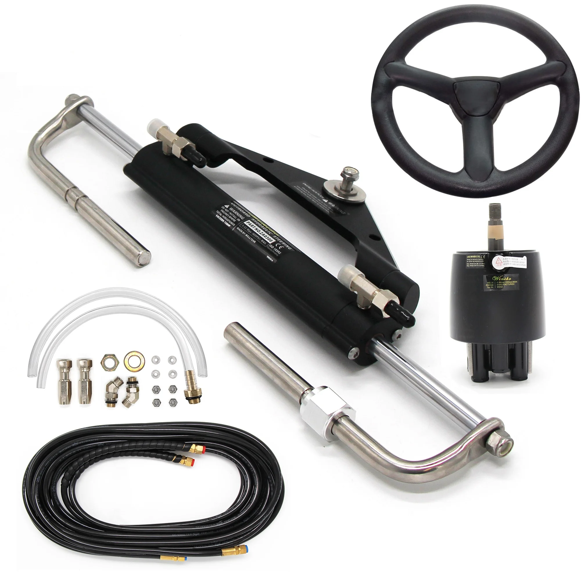 150 HP Marine Hydraulic Steering Helm Pump 26ft Stainless Steel Cylinder, Helm Pump, Tube/Hose, Hose, Steering Wheel Boat Yacht