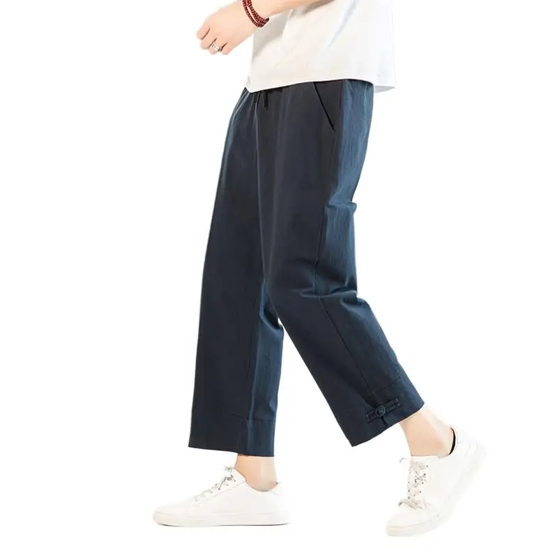 

Plus size M-8XL Men Straight Pants Casual Loose Cotton Linen Ankle-Length Trouser Chinese Baggy Pants Black Gray Khaki joggers