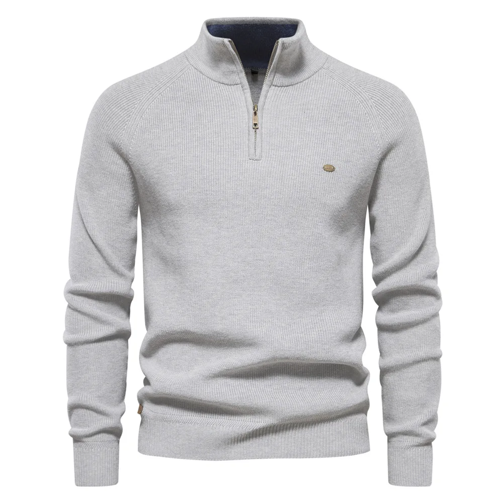 Autumn Winter New Fashion Men's Solid Color Half Zipper Stand Collar Long Sleeve Casual Trendy Sweaters Male Undershirts Tops
