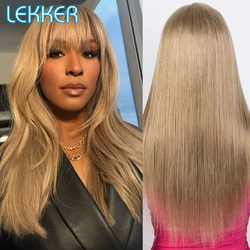 Lekker Blonde Long Straight 100% Human Hair Wigs With Bangs For Women Brazilian Remy Hair Full Machine Made Glueless Colored Wig