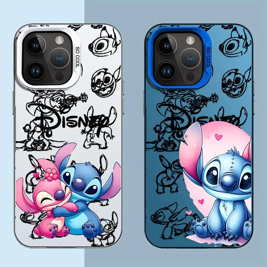 Disney Stitch Angel Couple For iPhone 16 15 14 13 Pro Max 12 11 XSMax 7 8 Plus Phone Case Silicone Shockproof Lens Protect Cover