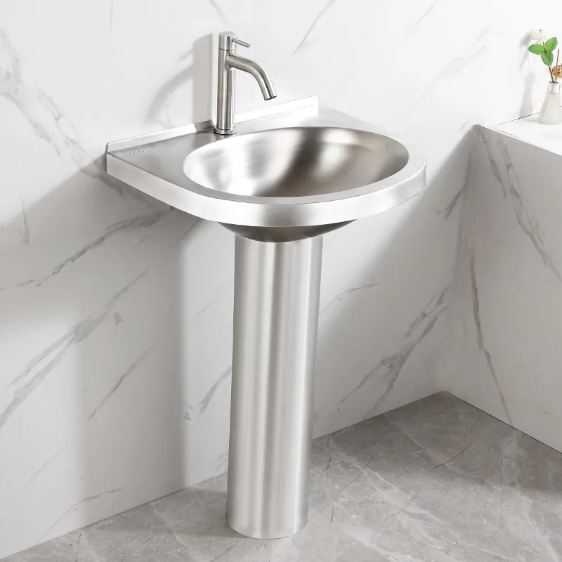 Freestanding 304 Stainless Steel Pedestal Sink, Space-Saving Vanity Basin for Small Bathroom & Balcony