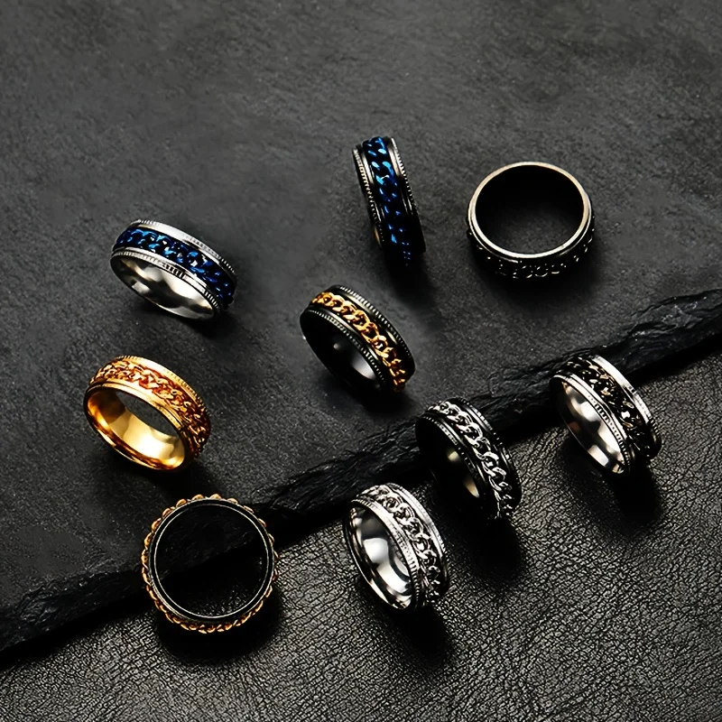 Luxurious 18K Gold Plated Stainless Steel Men's Ring – Elegant, Durable with Unique Rotatable Feature