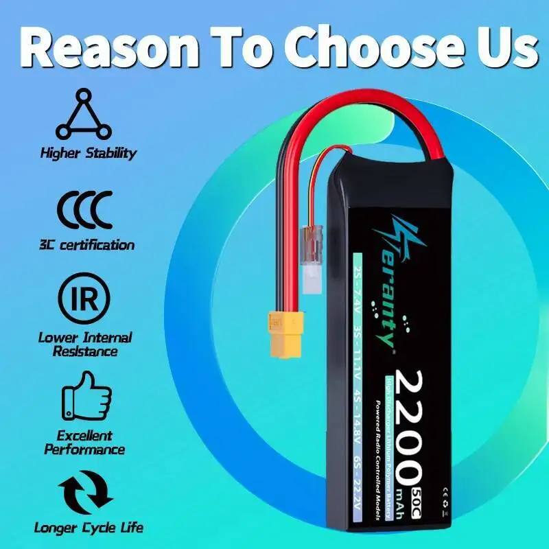 TERANTY 2S 2200mAh يبو بطارية 7.4V 50C/100C مع عمداء XT60 موصل ل FPV الطائرة بدون طيار طائرة RC سيارة شاحنة قارب RC نموذج أجزاء