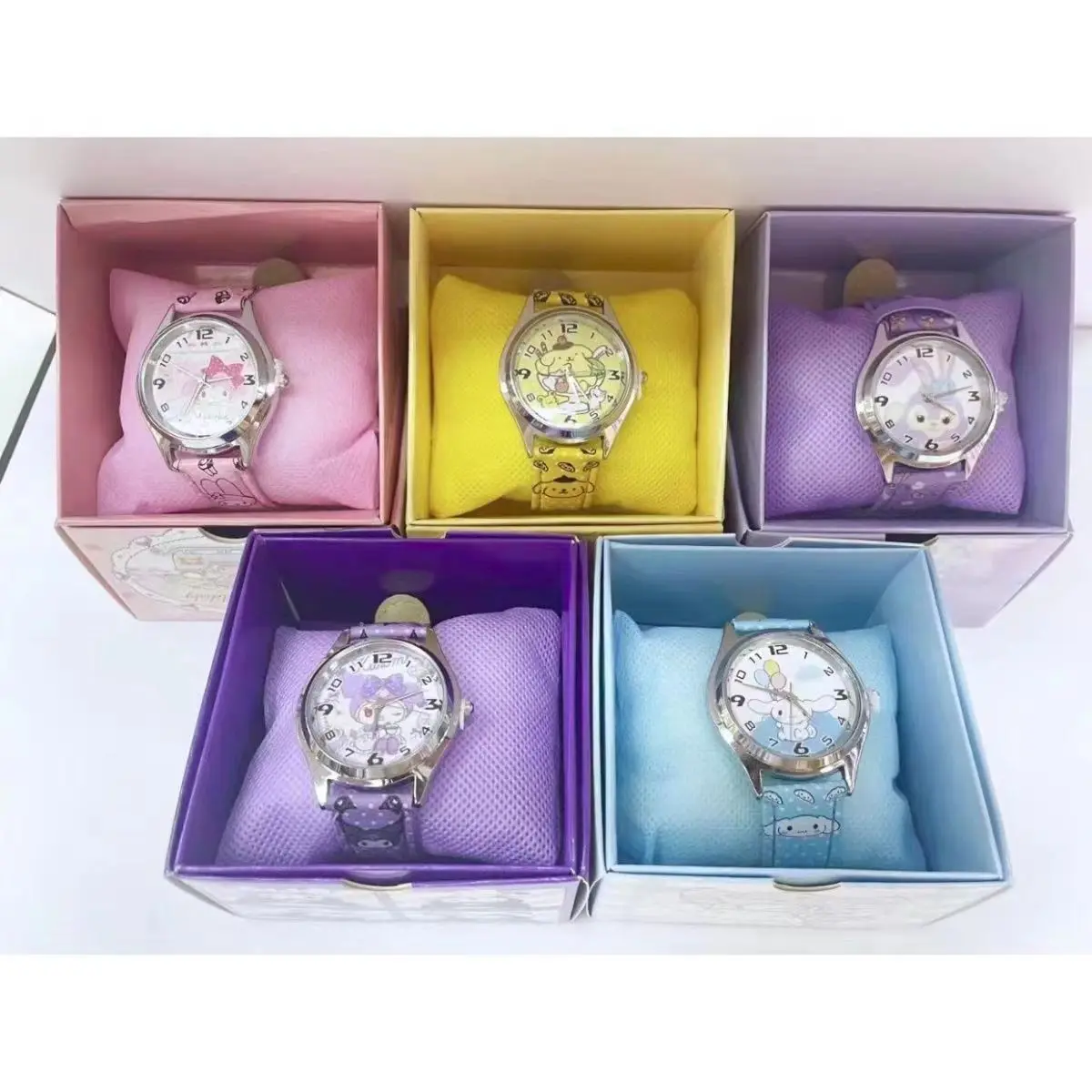 

Sanrioed Anime Sanrios PU Leather Electronic Watch Kuromis Big-eared Dog My Melodys Children's Watch Gift with Gift Box