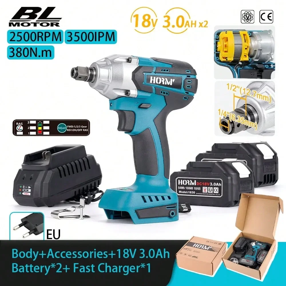 

A 18V 380N. Brushless Power Impact Wrench,Rechargeable Brushless DualPurpose Wrench And Screwdriver Set With Two Electric And O