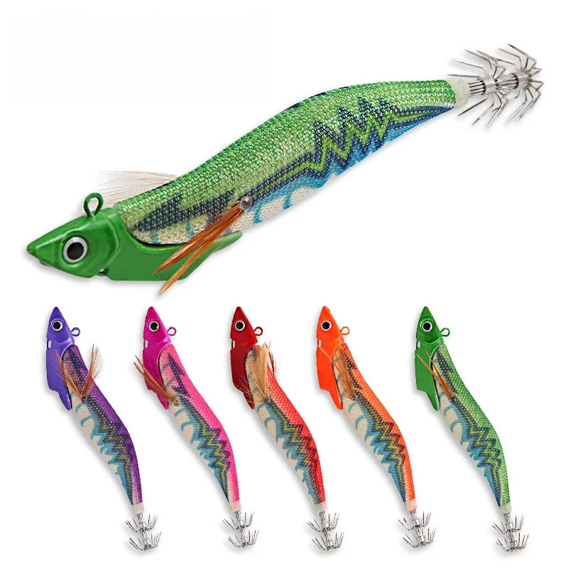 Billings Fünffarbiger Holz-Garnelenköder, realistischer, im Dunkeln leuchtender Jigkopf, 13,4 cm / 38,5 g, Nischenhaken für Oktopus und Tintenfisch