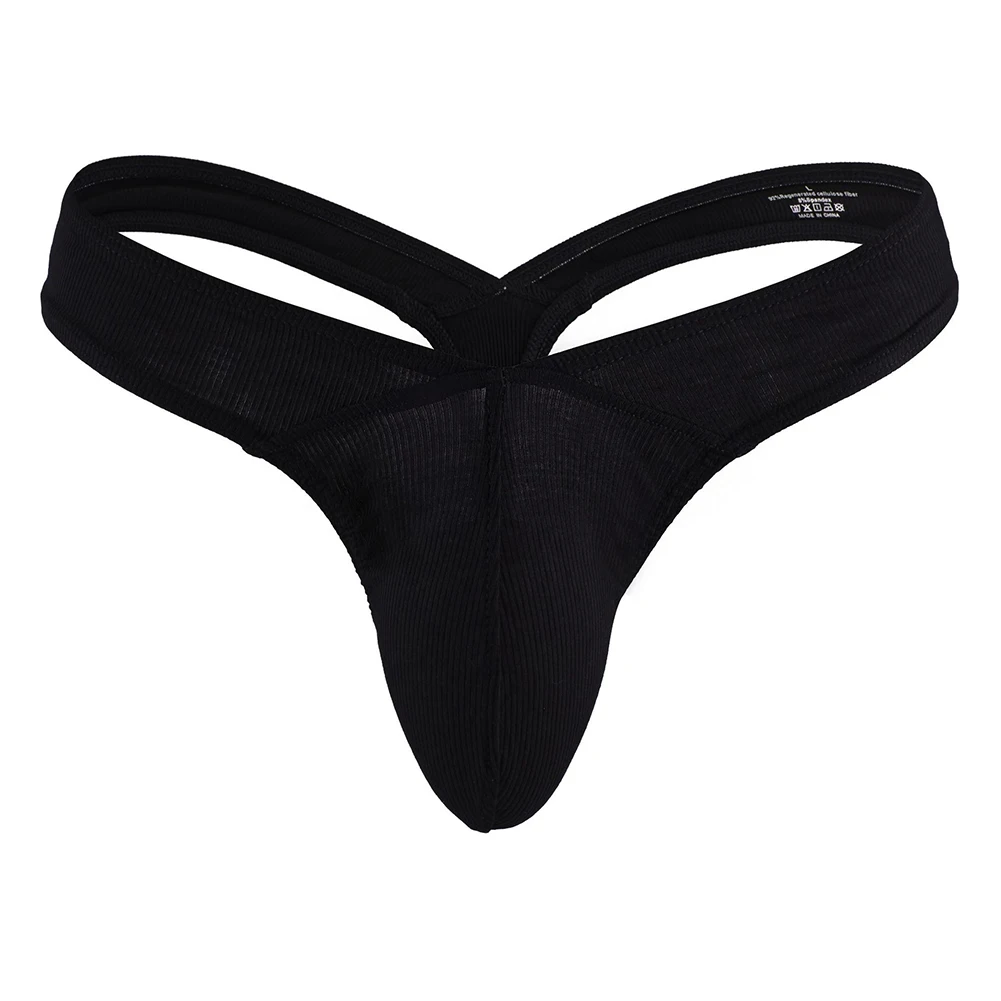 Men's Cross Waist Ribbed Cotton T-back Thong Briefs Low Waist Breathable U-convex Pouch Soft Comfortable Underwear For Men
