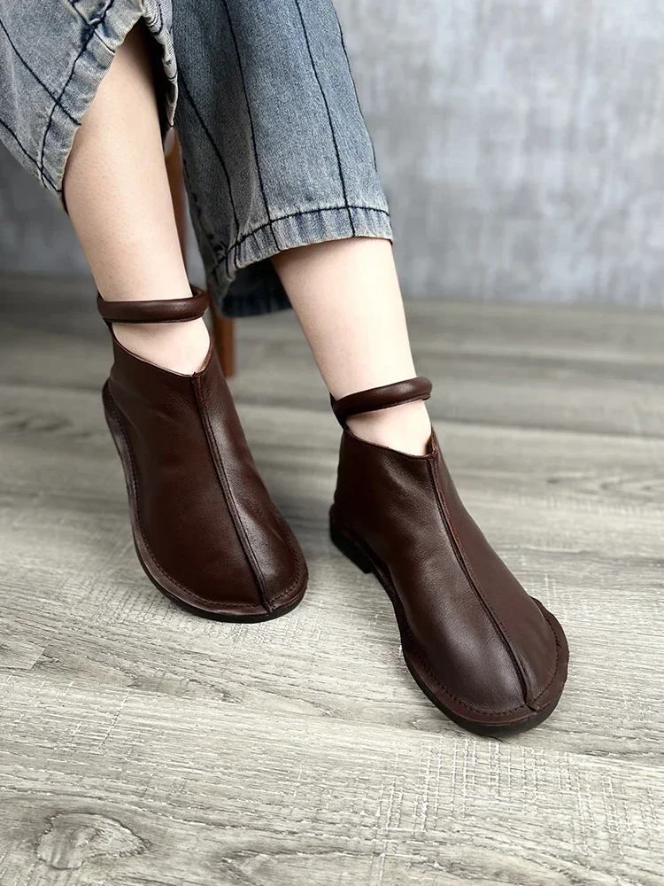 

Birkuir Genuine Leather Ankle Boots For Women Zip Low Heel Luxury Big Head Short Boots Elegant Shoes Soft Soles Boots For Ladies