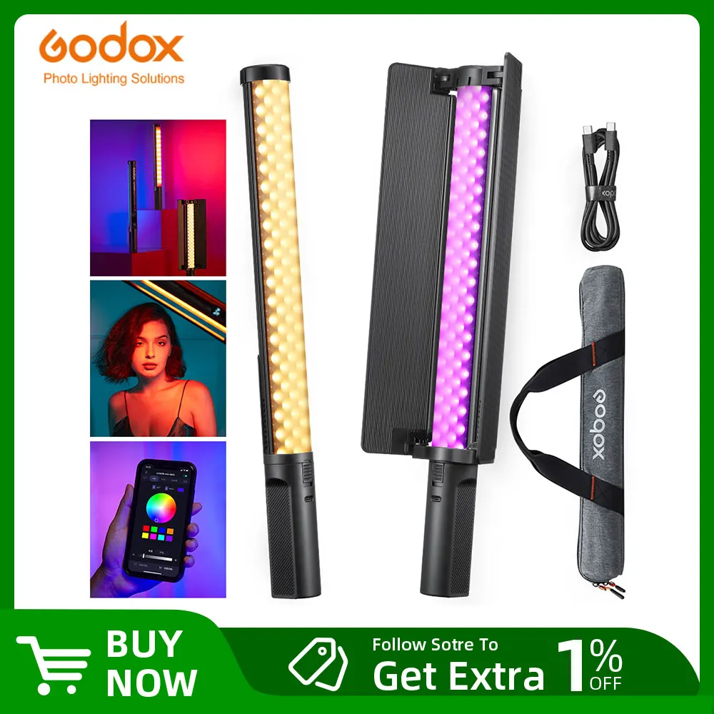 Godox LC500 mini LC500R mini 2500K-8500K LED Light Stick Lighting Effects CRI 95 TLCI 96 Handheld Tube Lamp with Barndoor