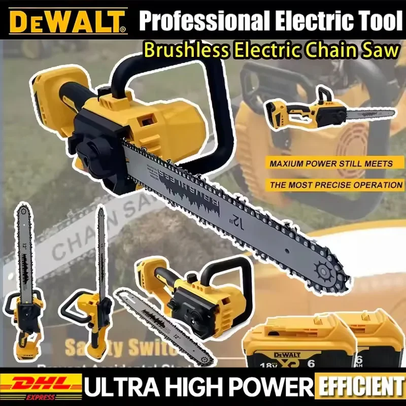 Dewalt 12인치 무선 브러시리스 전기톱 배터리 전원 체인톱 전기톱 목공 절단 전동 공구(18V 배터리용)