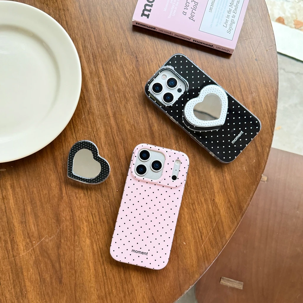 

Простой черный, розовый, волнистый, зеркало в форме сердца с держателем, противоударный чехол для телефона для IPhone 17, 16, 15, 14 Pro Max