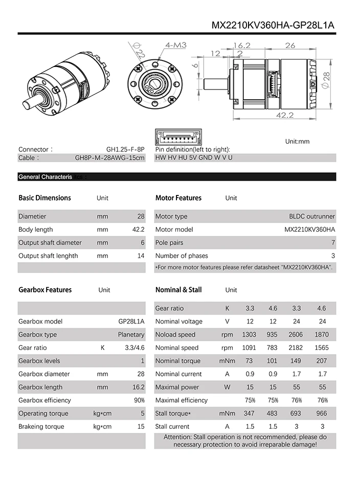 Outrunner BLDC Motor 28mm Planetary Gearbox High Power Brushless Motor for RC