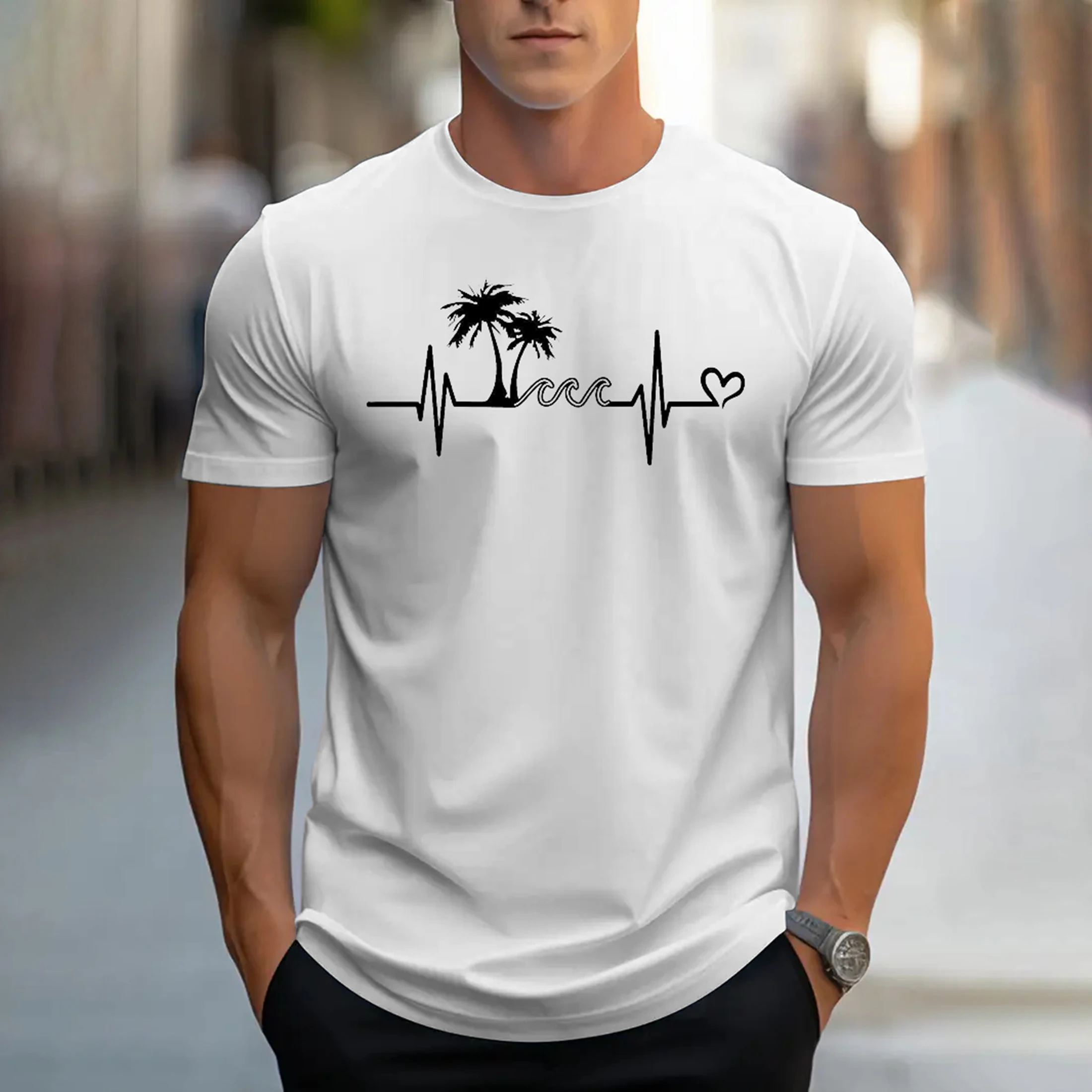 

Summer men's casual multi-color printed short-sleeved T-shirt personality fashion round neck top suitable for men's outdoor wear