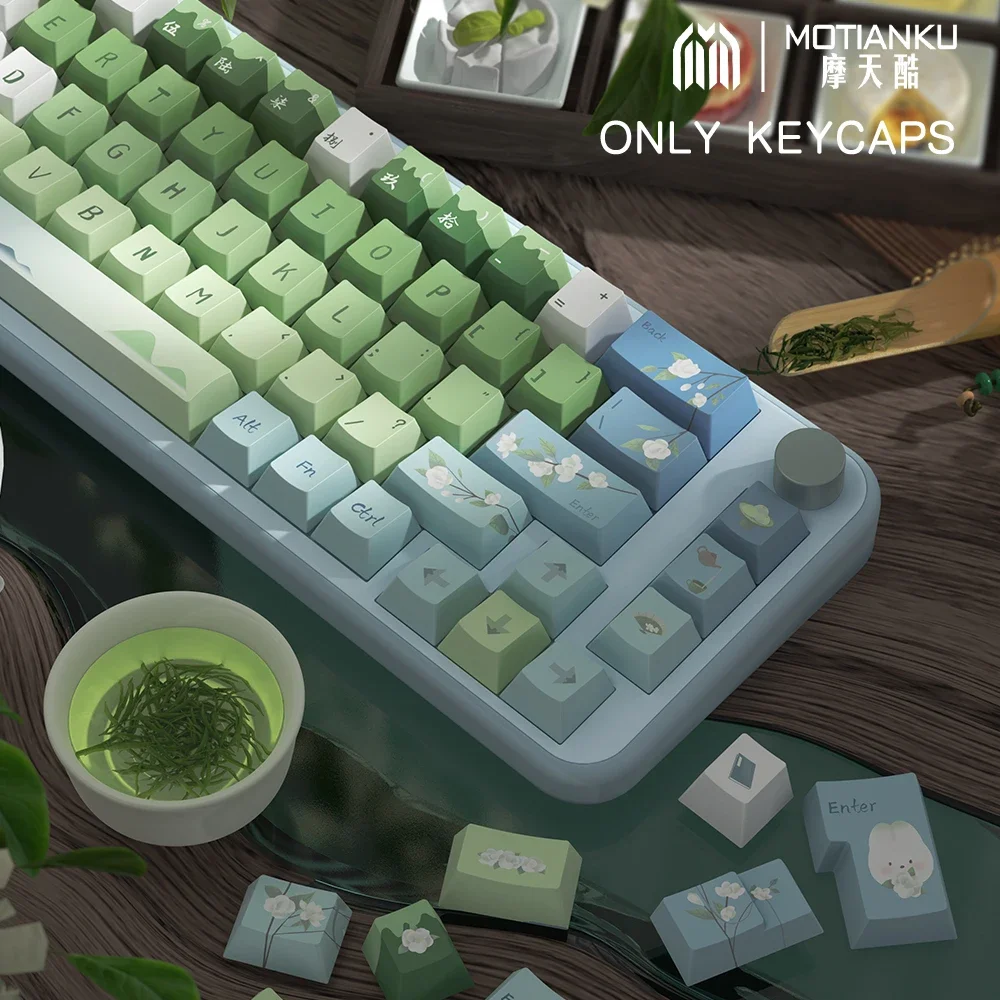 

Tea Rabbit Cartoon Theme Cherry Profile Mechanical Keyboard Keycaps 7U ISO Personalized Keycap Set for Geared up Gaming