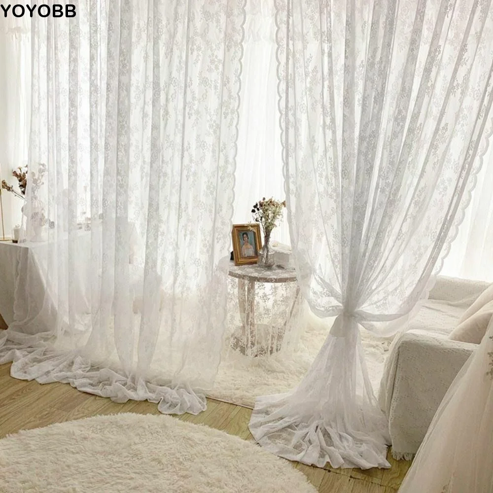 Solid Lace White Airy Pastoral For Living Room Balcony Bedroom Sheer Curtain Drapes Home Decoration Floral Tulle Fabric Drapes