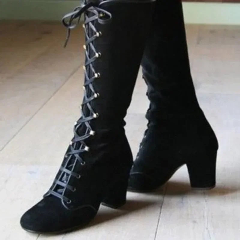 Trendy Women\'s Boots Autumn Winter New Roman Knight High Boots Round Toe Thick Sole Height Increasing Anti Slip Women\'s Shoes