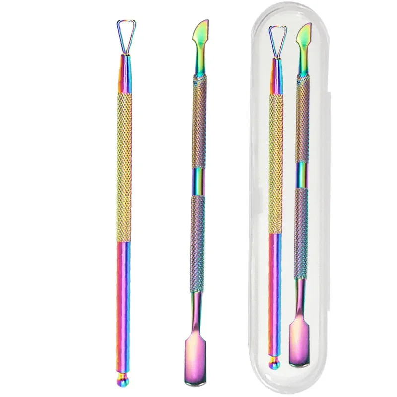 2 Pcs/set Colorful Nail Art Remover Tools Set Oil Glue Planer Nail Steel Cuticle Pushers Scrapers for Women Stainless Steel 2024