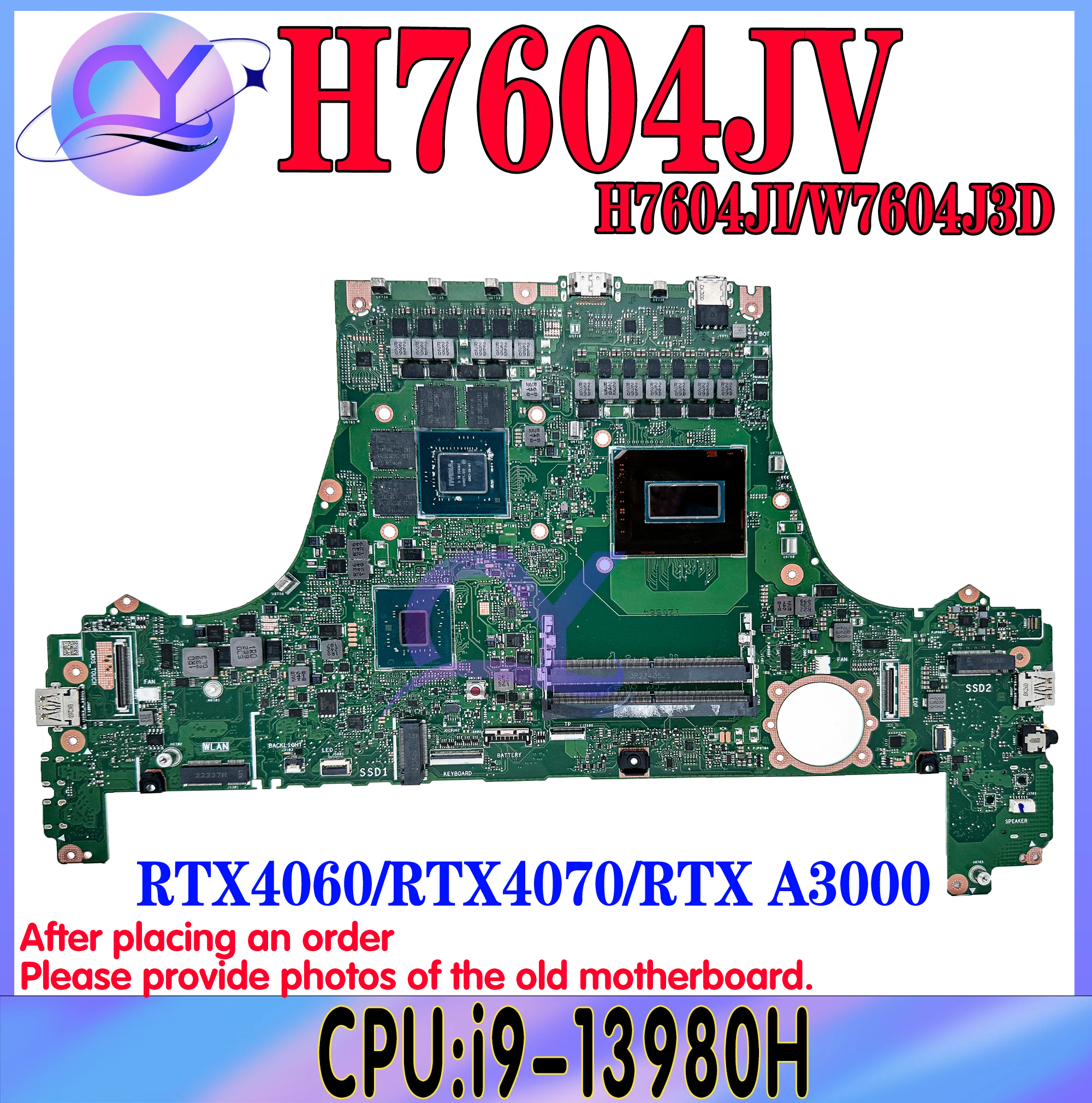 H7604J Mainboard For ASUS H7604JV H7604JI J7604JV J7604JI W7604J3D J7604J3D Laptop Motherboard i9-13th RTX4060 RTX4070 RTX-A3000