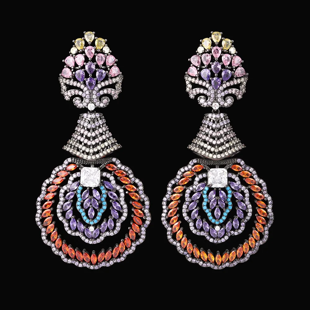 opulent cubic zirconia dangle earrings for women luxury jewelry gold silver color plated round circle drop earrings gala event