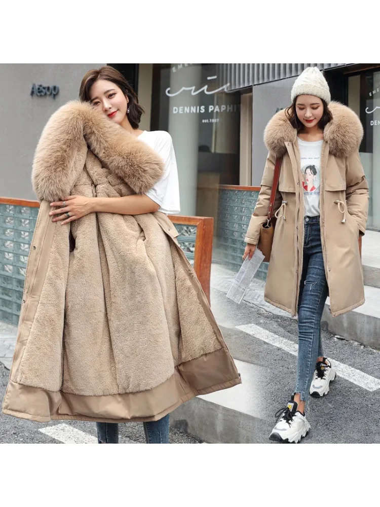 Winter Jacket 2026 New Women Parka Clothes Long Coat Wool Liner Hooded Jacket Fur Collar Thick Warm Snow Wear Padded Parka 6XL