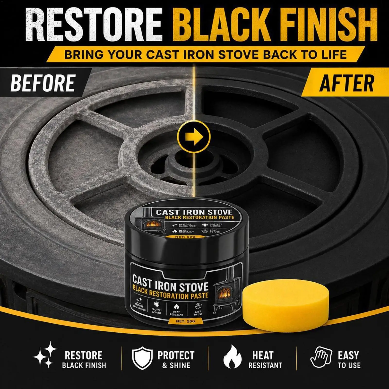 50g Heat-Resistant Black Stove Restorer Cleaning Restoration Coating For Wood Burner Fireplace Grate Refurbishment Paste ﻿